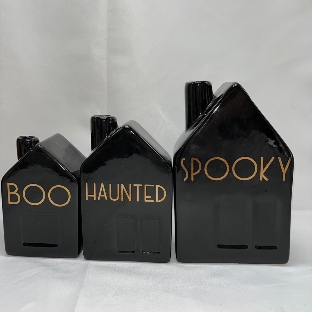 Halloween Black House Bud Vase Set Spooky
